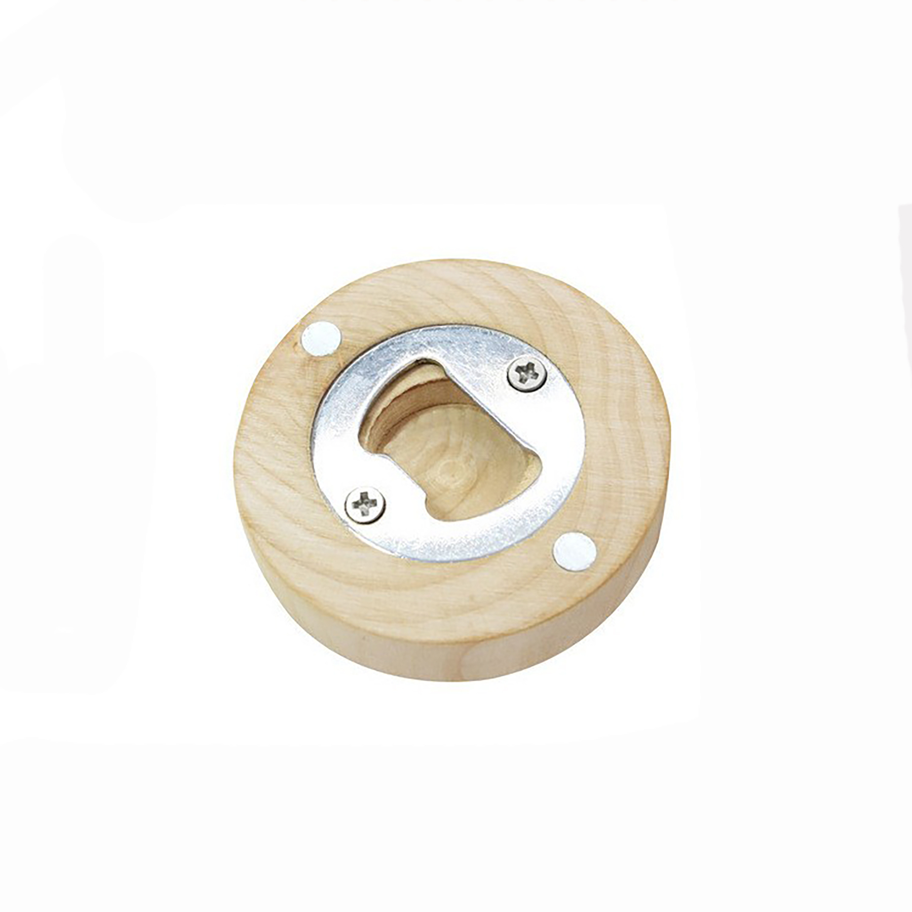Round Magnetic Wooden Refrigerator Magnet With Bottle Opener view 2