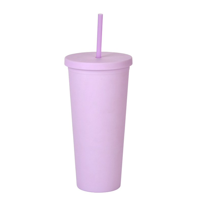 24oz Double-layer Solid Color Plastic Straw Cup view 3
