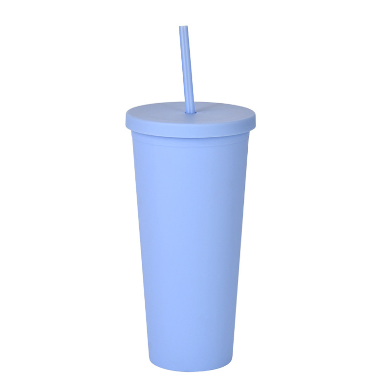 24oz Double-layer Solid Color Plastic Straw Cup view 4