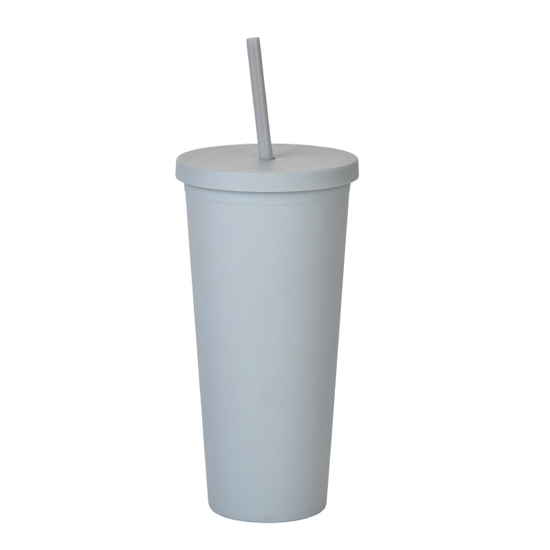 24oz Double-layer Solid Color Plastic Straw Cup view 5