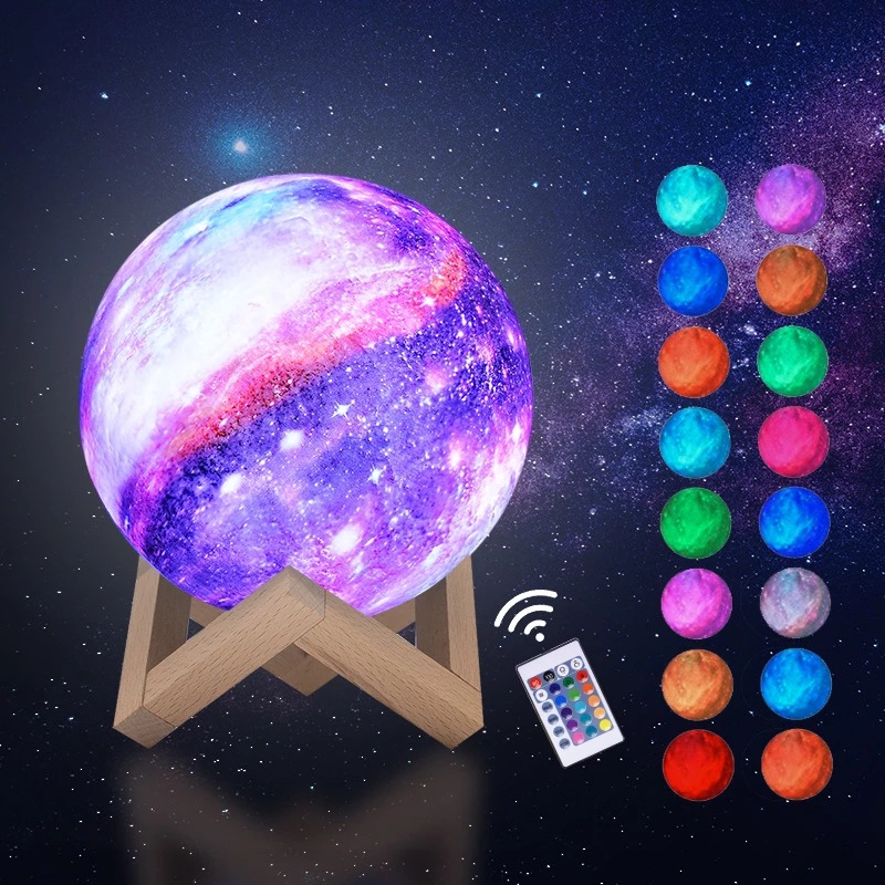 16 Colors 3D Planet Lamp w/ Wood Stand, Remote & Touch Control USB Rechargeable Gift view 3