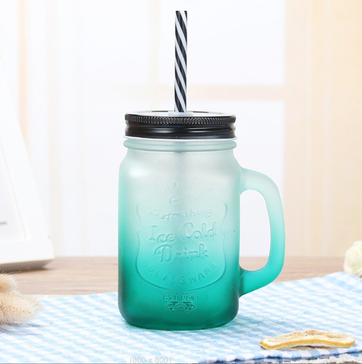 17oz.Colourful Glass Mason Jar,Lid and Straw view 2