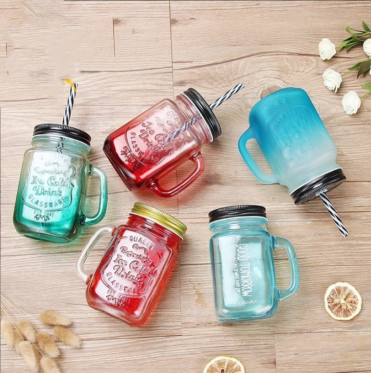 17oz.Colourful Glass Mason Jar,Lid and Straw view 3