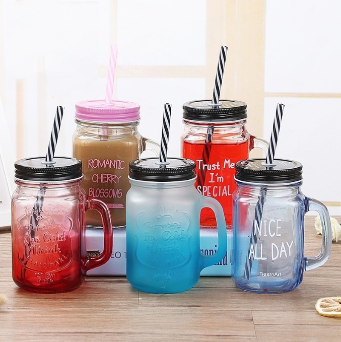 17oz.Colourful Glass Mason Jar,Lid and Straw view 4