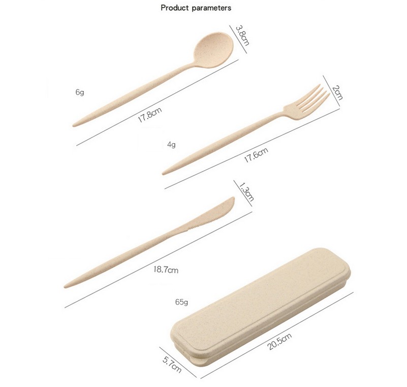 3Pcs Set Portable Wheat Straw Tableware view 2