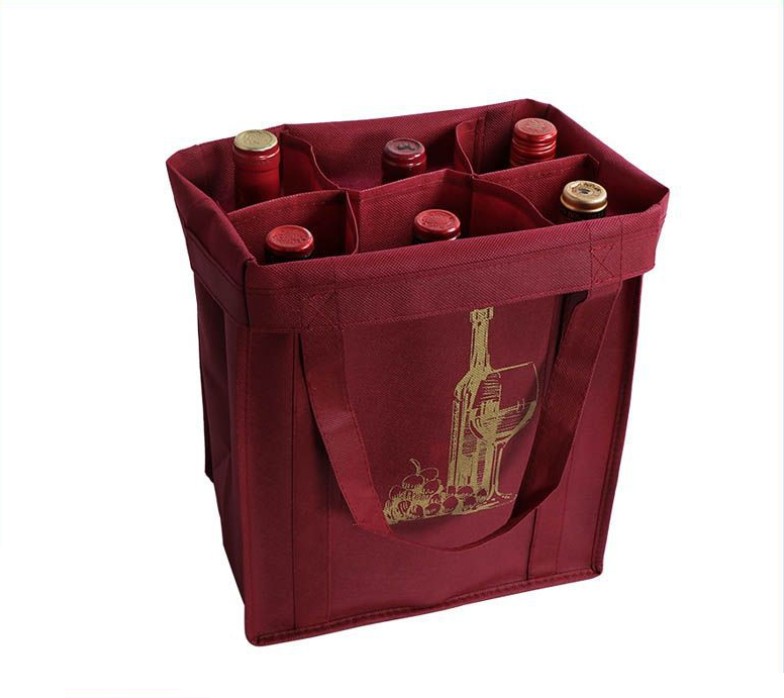 Reusable Custom Six Bottle Wine Non-Woven Shopping Tote Bag