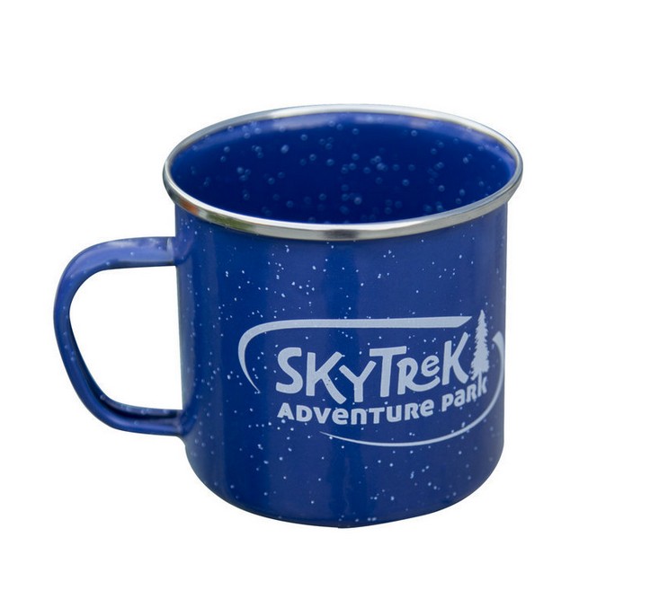 12oz.Blue Speckled Enameled Cup with Polished Stainless Steel Rim