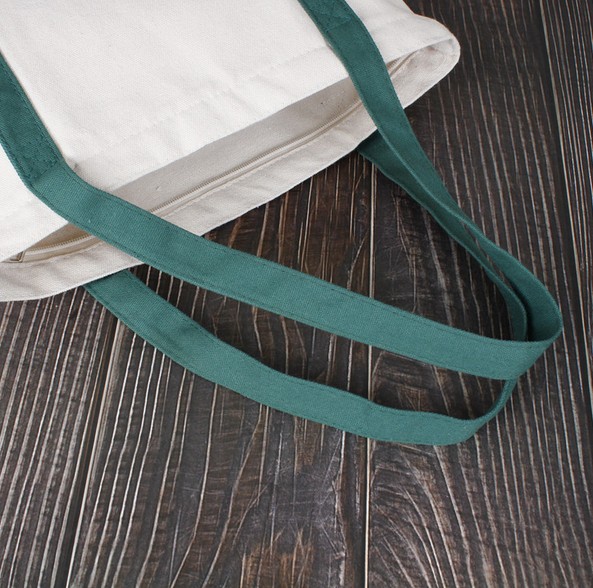 Natural Cotton Canvas Shopping Tote Bag w/ zipper 14"x15" view 2