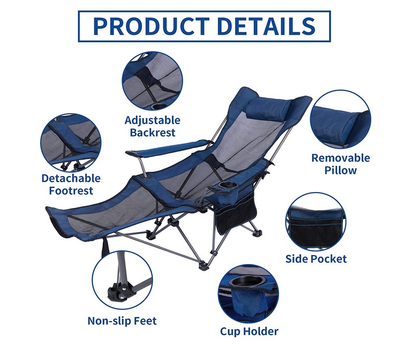 Camping Chair with Footrest Folding view 3