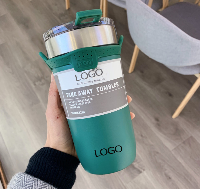 19OZ.Stainless Steel Tumbler w/ Silicone Rope Handle And Straw