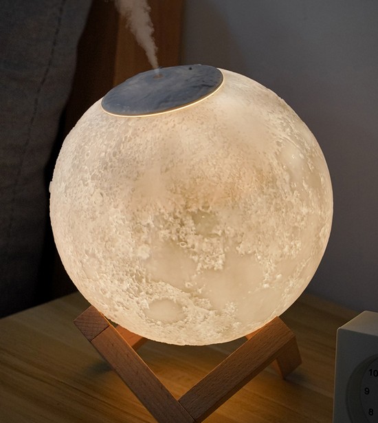 3D Moon Lamp Humidifier, 880ml Humidifier 3 Colors LED Moon Light