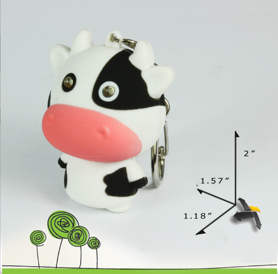 Led Cute Cow Key Ring Flashlight Keychain With Sound view 2