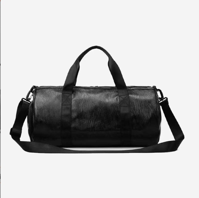 Black PU Leather Sports Gym Duffel Bag view 2