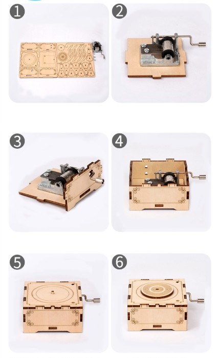 Self-assembly Puzzle Toys DIY Wooden Hand Cranking Music Box Wood Craft view 2
