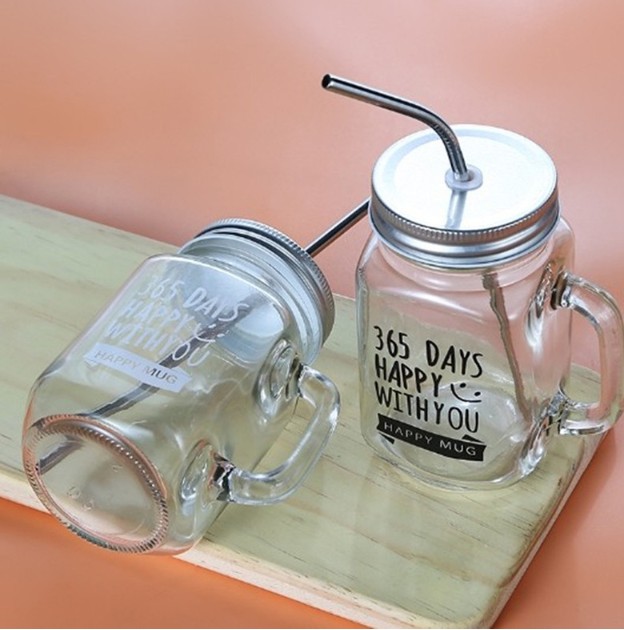 16Oz.Custom Mason Jar w/Stainless Straw