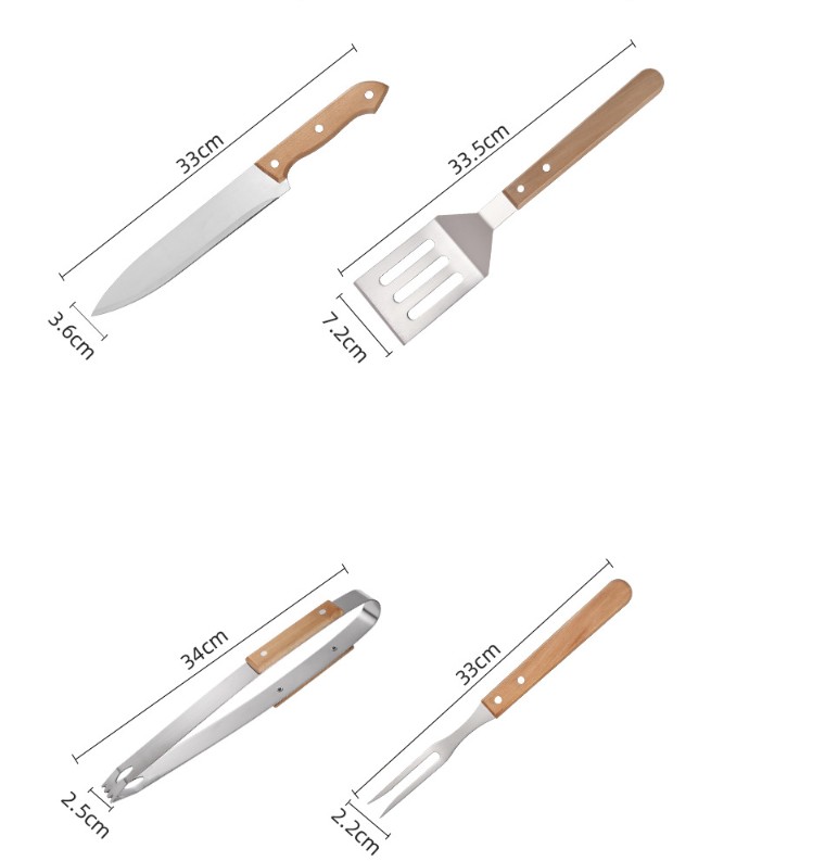 4Pcs BBQ Stainless Steel Tools Set w/ Wood Solid Handle view 2
