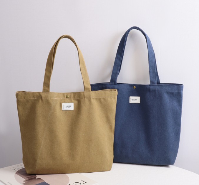 16oz.Retro 9.5" Handle Canvas Cotton Shopping Tote Bag w/ Zipper
