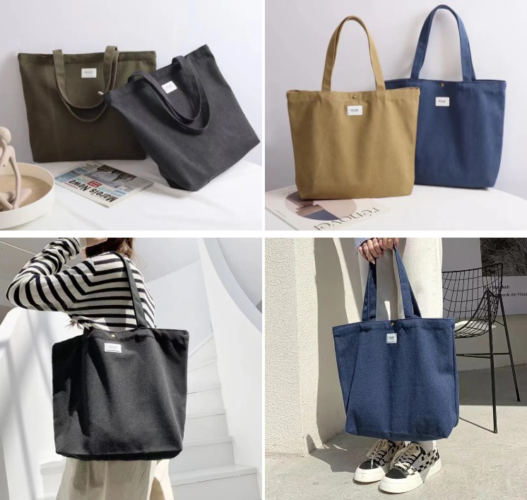 16oz.Retro 9.5" Handle Canvas Cotton Shopping Tote Bag w/ Zipper view 4