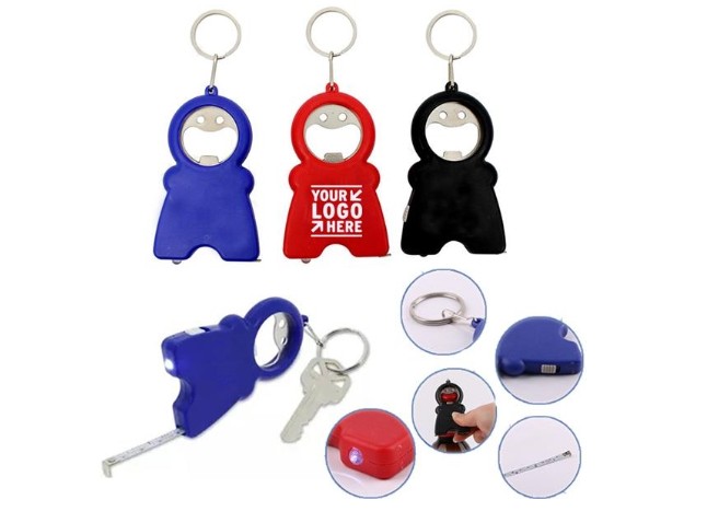 3 in 1 Multi-Keychain with Opener, 39" tape measure and LED Flashlight