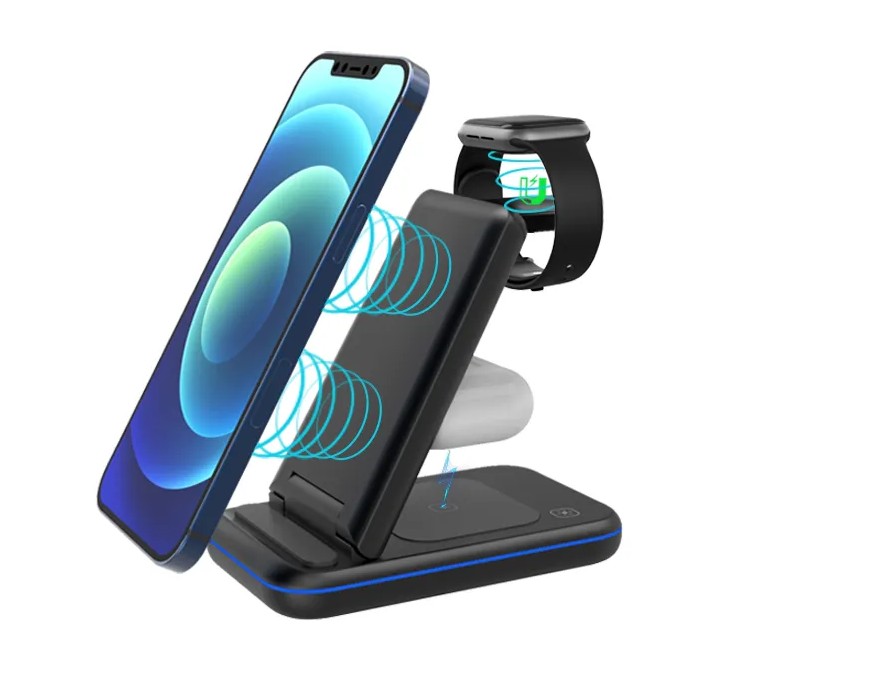 Qi 15W Fast 3 In 1 Wireless Charging Phone Holder Station Stand Charger