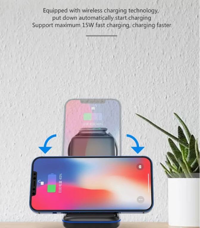 Qi 15W Fast 3 In 1 Wireless Charging Phone Holder Station Stand Charger view 3