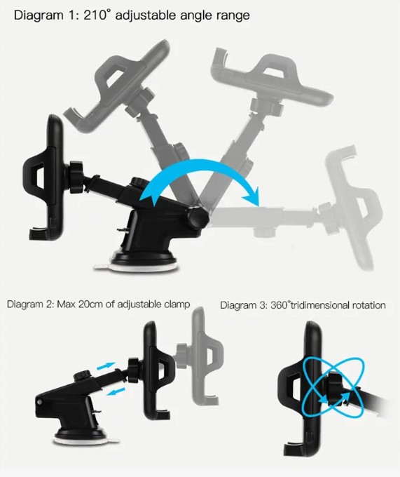 Dashboard Windshield Long Arm Adjustable Universal Phone Mount Car view 3
