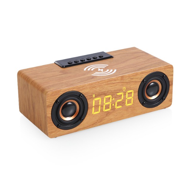 Wooden Alarm Clock with 10W Wireless Charger & Speakers view 2