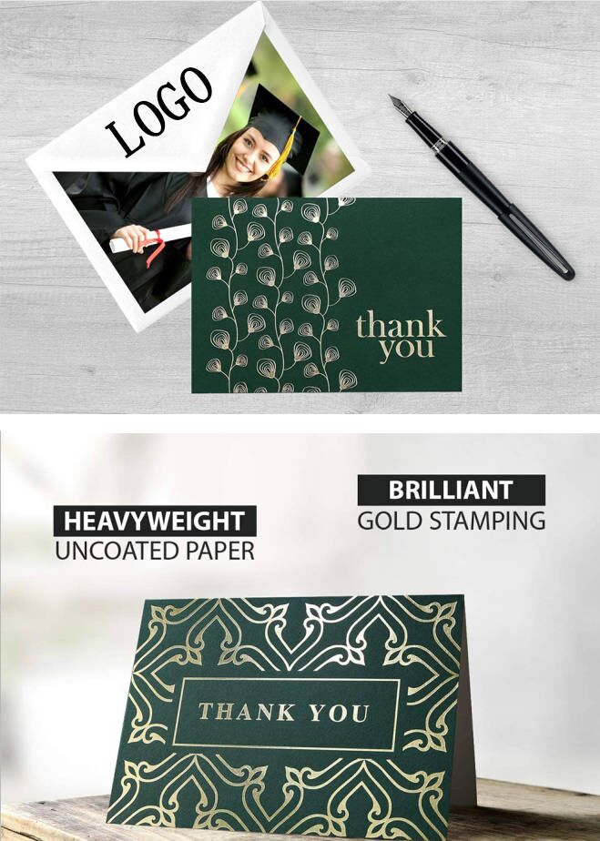 Gold Stamping Thank You Card With Envelope 100PCS 6x4Inch