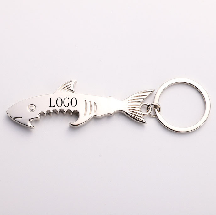 Metal Shark Shaped Key Chain With Bottle Opener