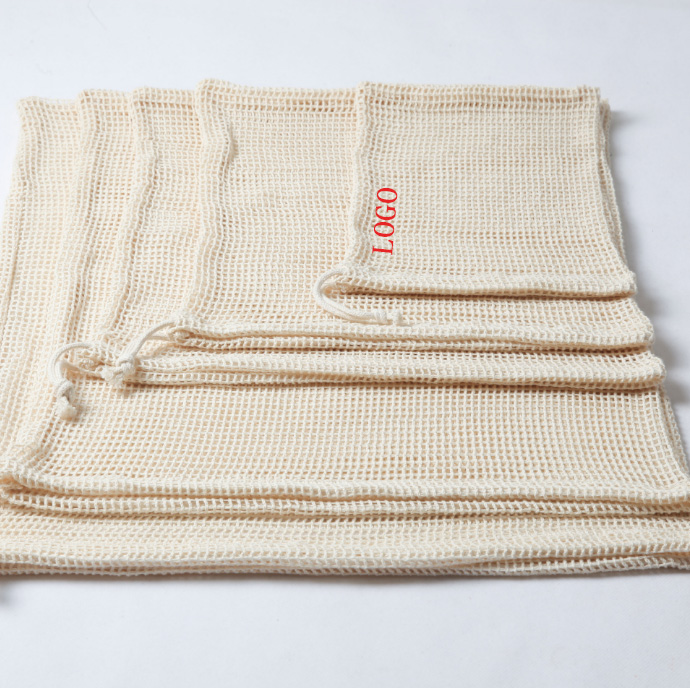 Drawstring Reusable Cotton Mesh Bag 7" W x 9" H