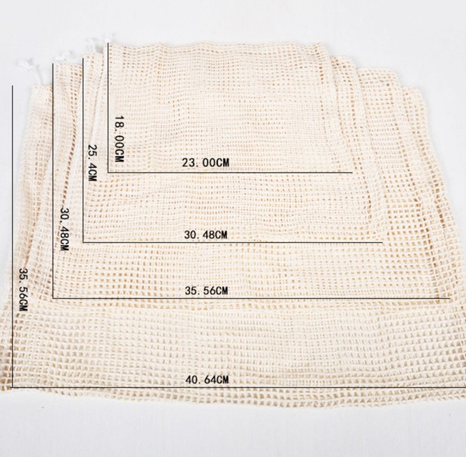 Drawstring Reusable Cotton Mesh Bag 7" W x 9" H view 2