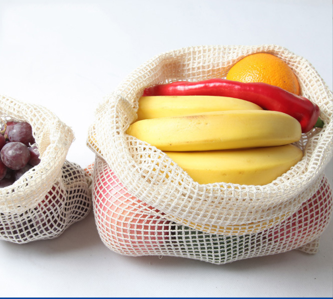Drawstring Reusable Cotton Mesh Bag 7" W x 9" H view 3