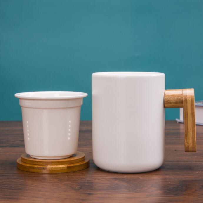 12 Oz Ceramics Mug With Bamboo Handle Lid And Filter view 3