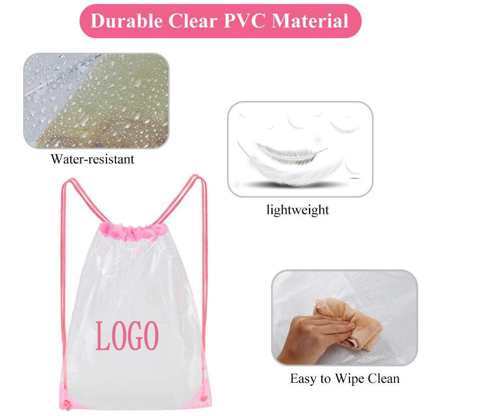 13 3/8"x 16 15/16"Portable Waterproof PVC Transparent Drawstring Bag Backpack