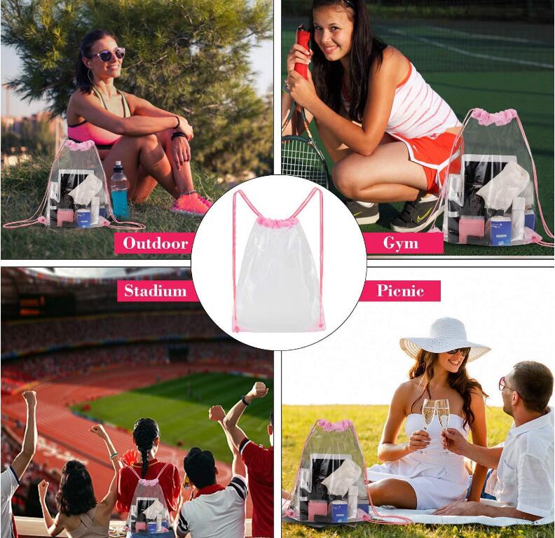 13 3/8"x 16 15/16"Portable Waterproof PVC Transparent Drawstring Bag Backpack view 3