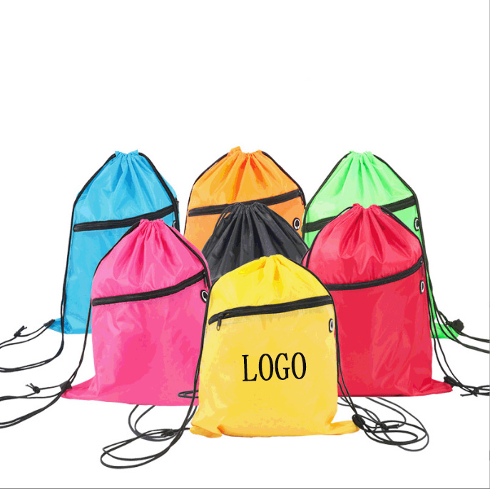 13 3/8"x 16 15/16" Drawstring Backpack With Zippered Pocket And Earplugs Hole