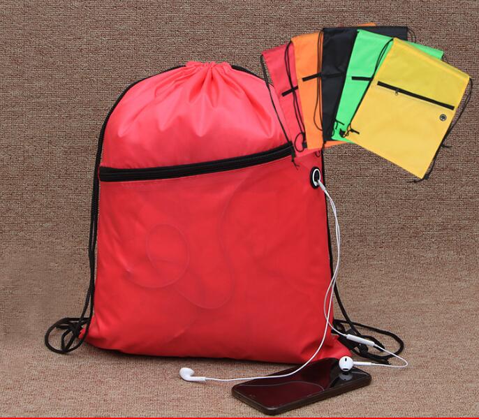 13 3/8"x 16 15/16" Drawstring Backpack With Zippered Pocket And Earplugs Hole view 2