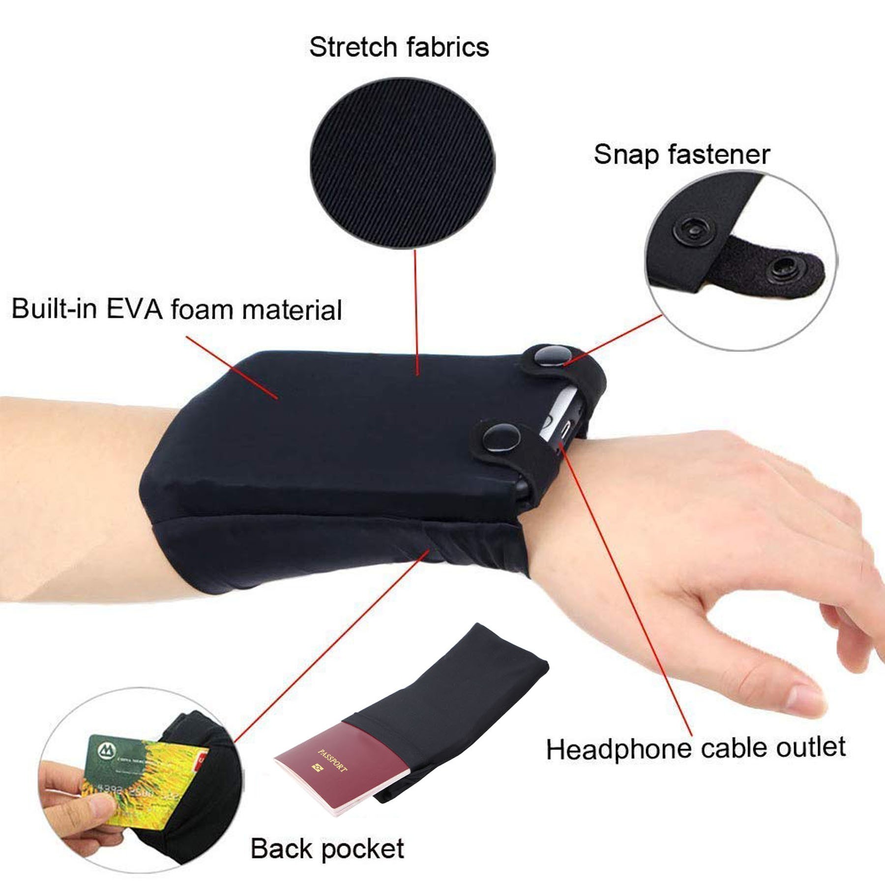 Outdoor Sport Dual Pockets Wrist Phone Pouch Wallet view 2