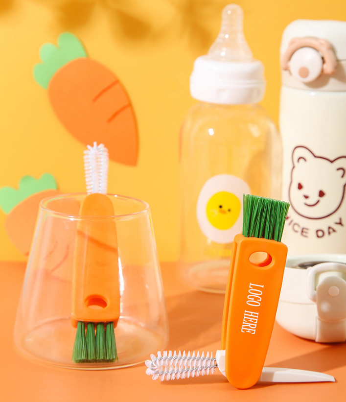 3 In 1 Multi-Purpose Carrot Shape Mini Cleaning Brush/Bottle Brush & Straw Cleaner