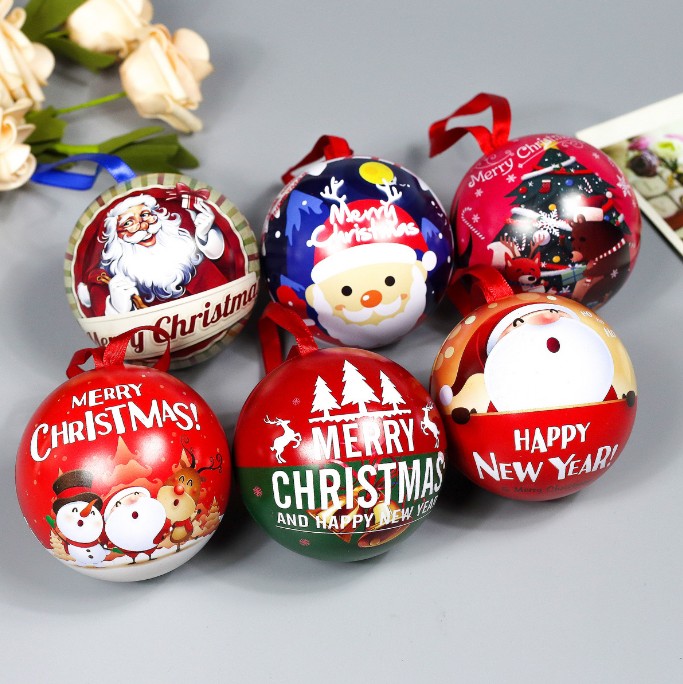 Christmas Tinplate Ball Christmas Tree Ornament Christmas Gift Small Gift Candy Tin Box view 2