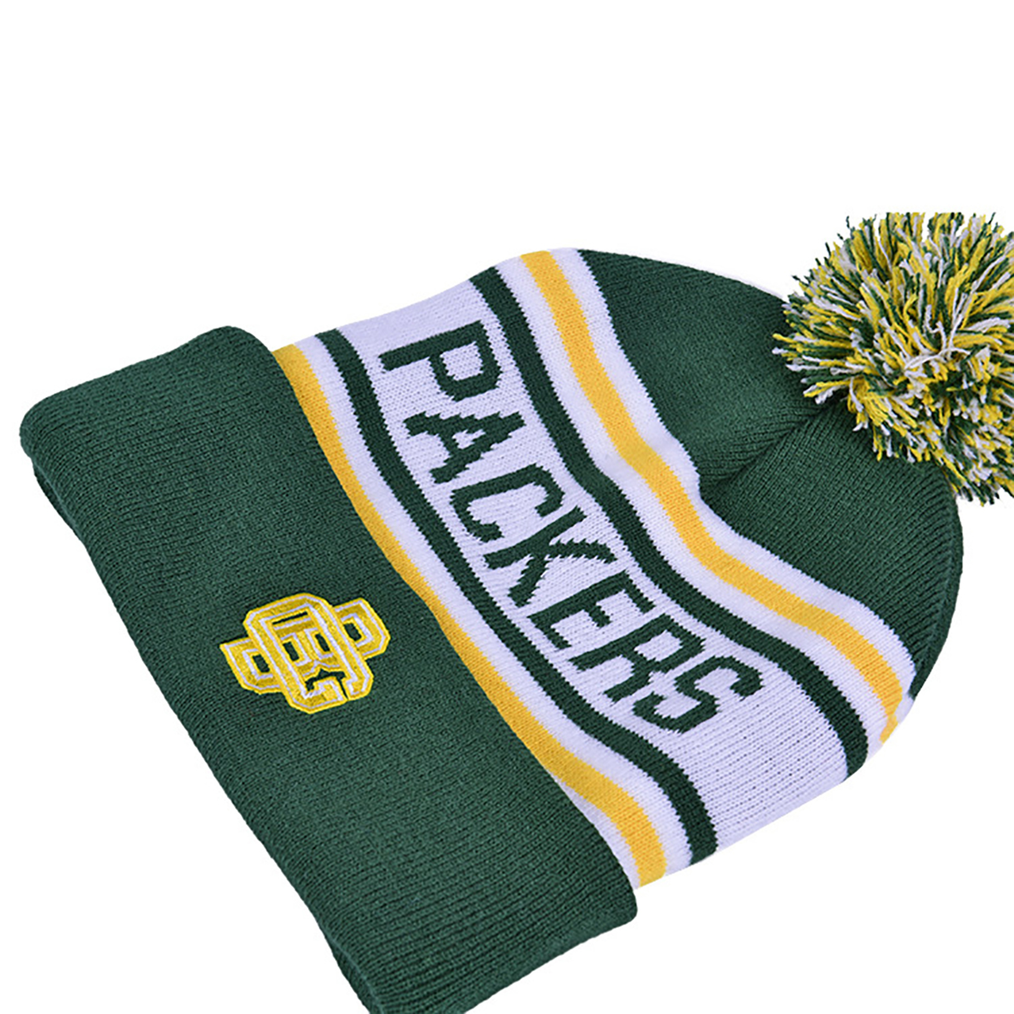 Jacquard Pom Pom Cuffed Beanie With Strip