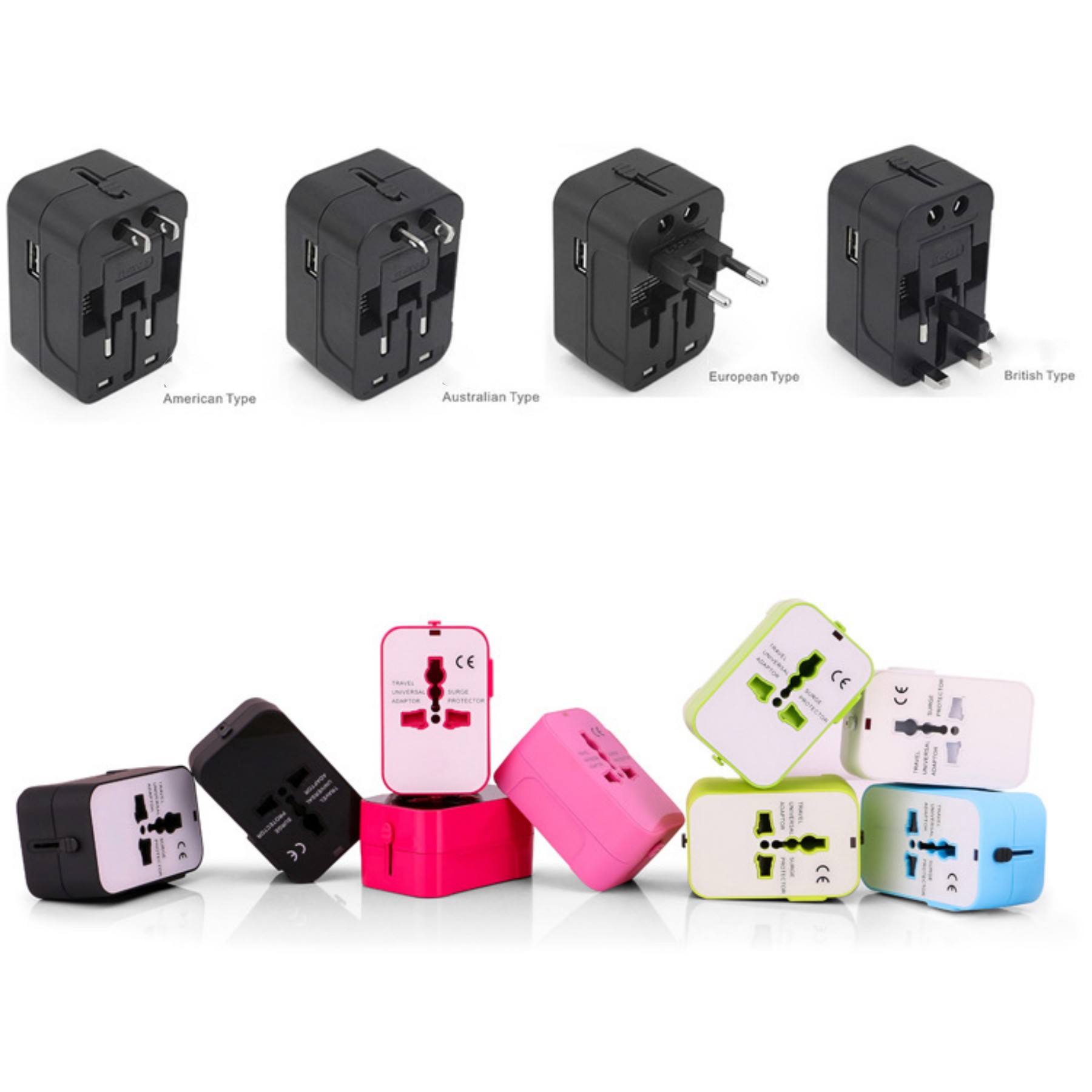International All in One Worldwide Travel Adapter Wall Universal 2 Port USB Travel Converter Adapter view 2