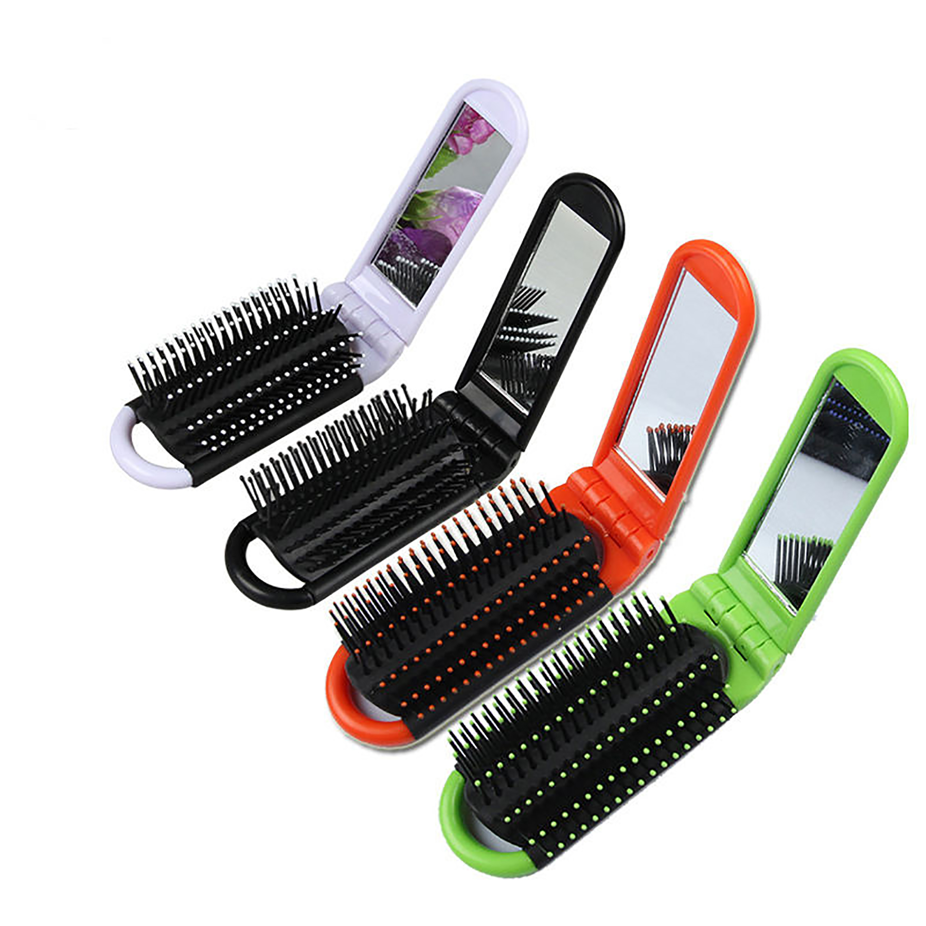 2 in 1 Popup Hairbrush Mirror Hair Brush Mirror Portable folding hair brush with mirror view 2