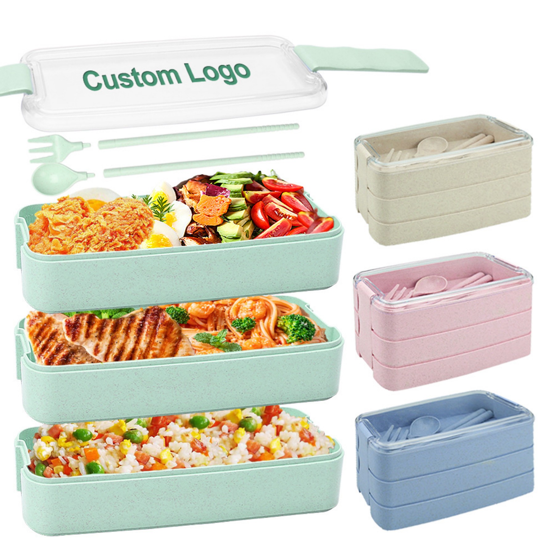 3-Layer Wheat Straw BentoBox With Cutlery, Lunch Box