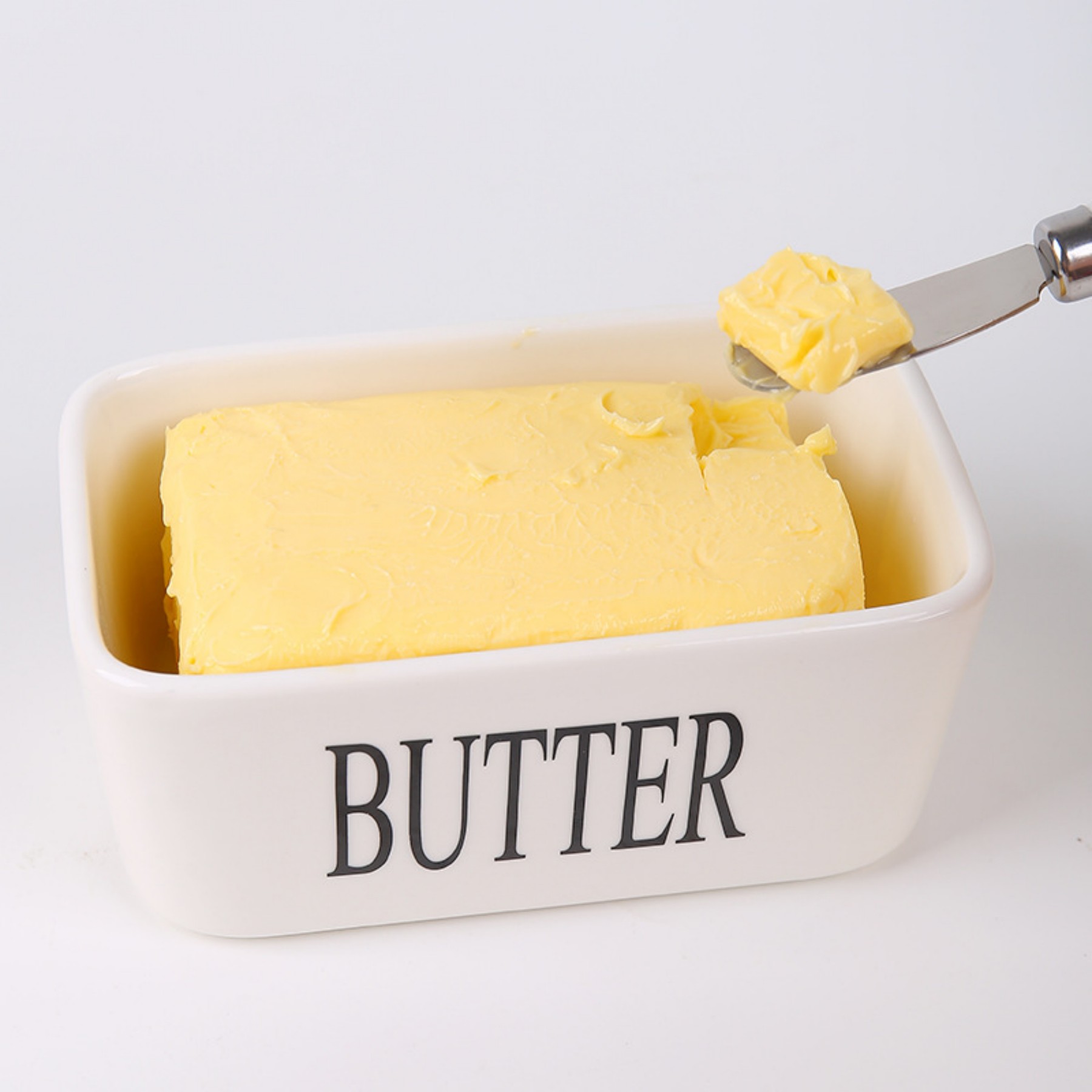 Multi-color ceramic sealed butter box with bamboo cover square butter box with knife multi-function view 3