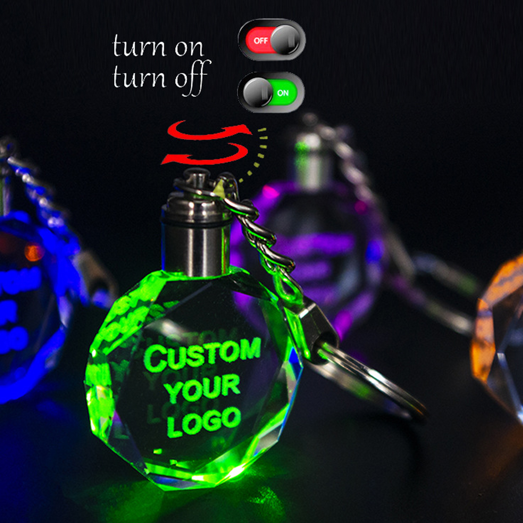 3D Laser Engraving Blank Glass Photo Keyring Transparent Led Crystal Key chain Keychain view 2