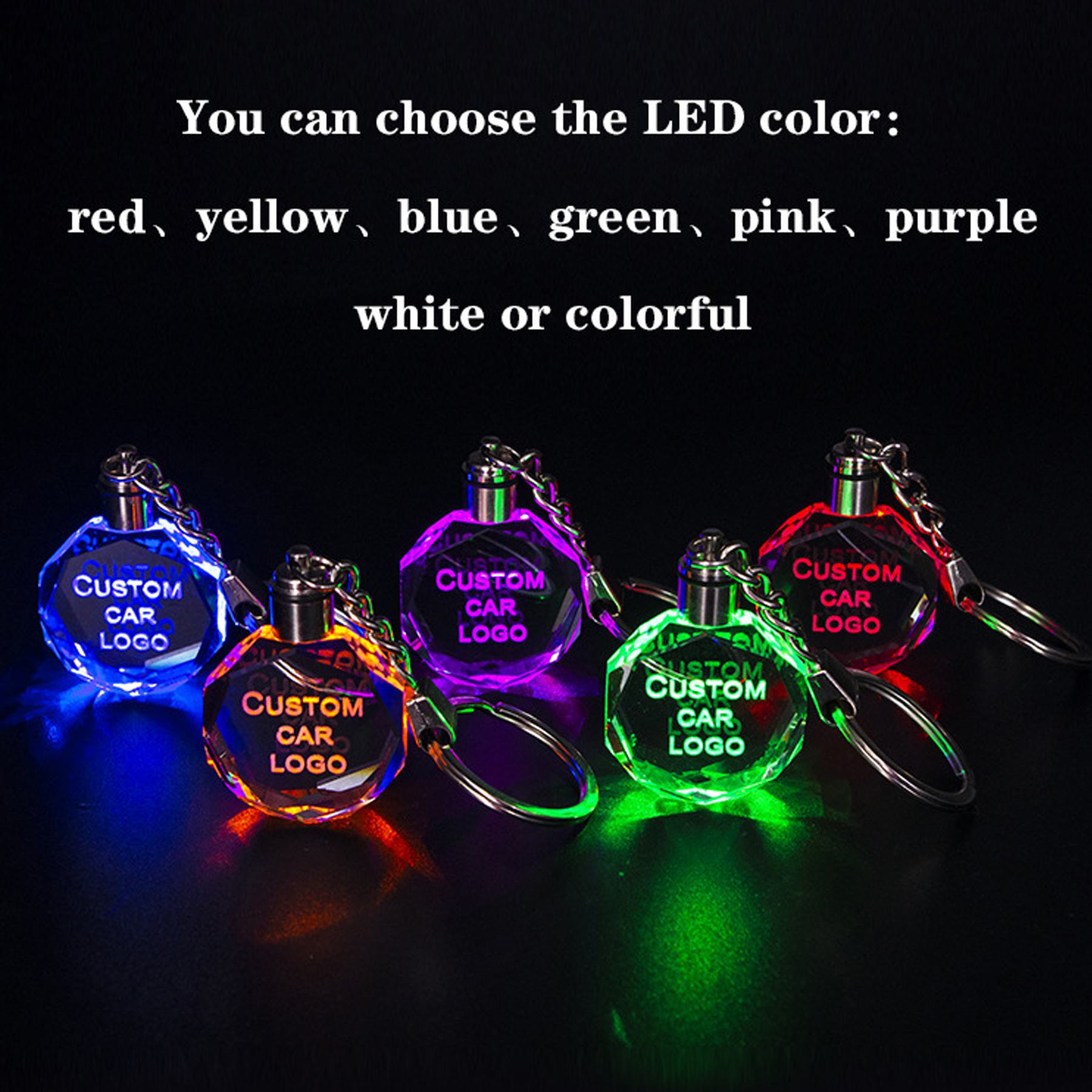 3D Laser Engraving Blank Glass Photo Keyring Transparent Led Crystal Key chain Keychain view 3