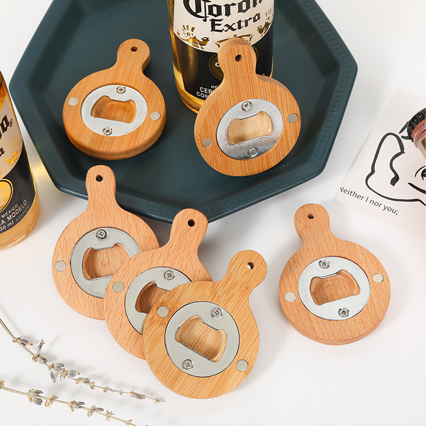wooden Handle Bottle Opener With Magnet Keychain beer magnetic bottle opener view 2